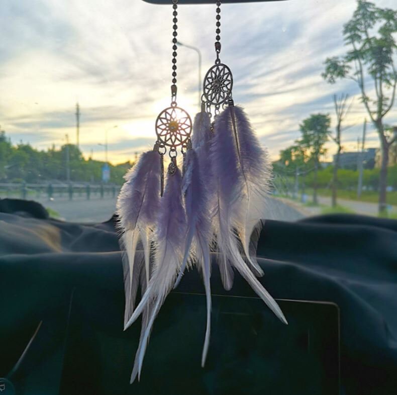 Cute Dream Catcher with Feathers for Cars | Rear View Mirror Accessories | Car Ornament | Car Dashboard Decor | New Car Gift