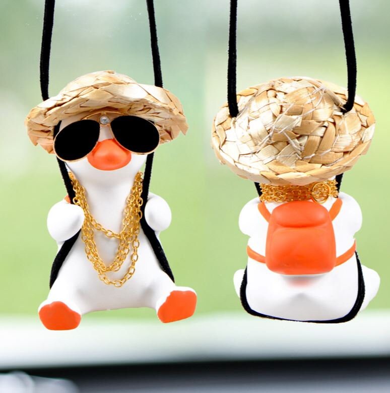 Cute Swinging Scarf Ducks Car Rear View Mirror Hanging Accessory | Little Duck Car Swing Ornament | Car Charm | New Car Gift