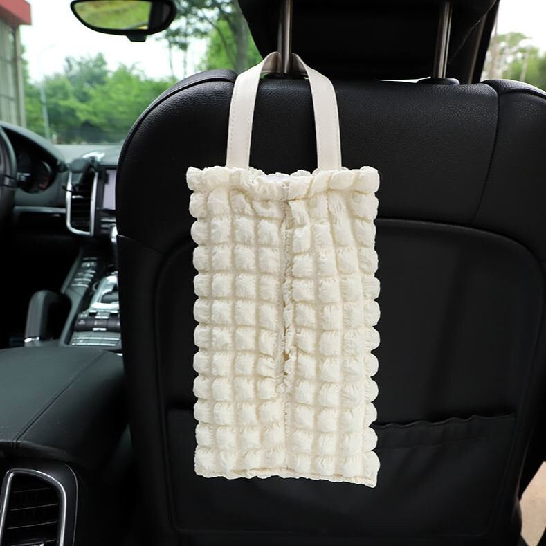 Cute Simple Car White Quilted Tissue Box Holder | Car Tissue Holder | Car Accessory | Car Organizer | Car Tissue Box | New Car Gift