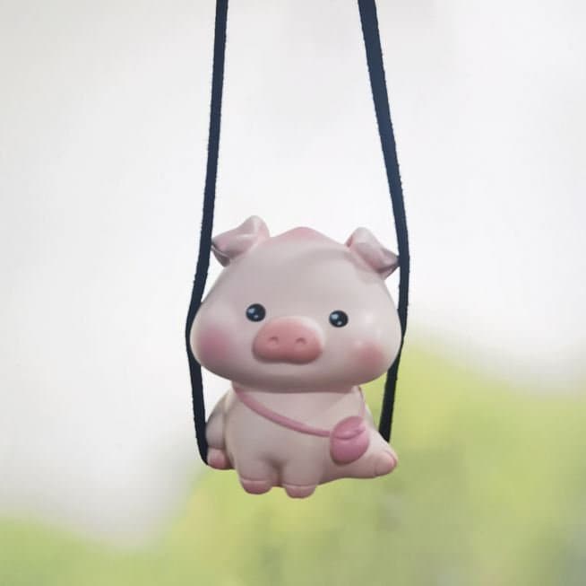 Cute Pink Pig Rear View Mirror Hanging Accessory | Little Pig Car Swing Ornament | Unique Car Accessory Gift | New Car Gift