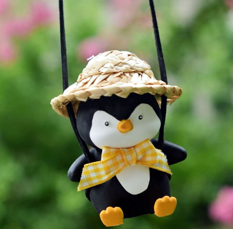 Cute Swinging Penguin Car Mirror Hanging Accessory | Little Penguin Car Swing Ornament | Unique Car Accessory Gift | New Car Gift