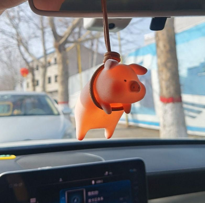 Cute Cartoon Pig Car Dashboard Ornament | Little Pig Car Swing Ornament | Unique Car Accessory Gift | New Car Gift