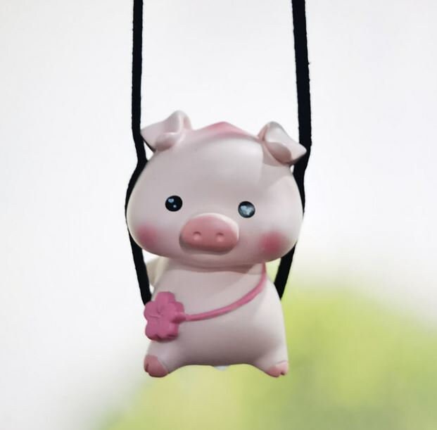 Cute Pink Pig Rear View Mirror Hanging Accessory | Little Pig Car Swing Ornament | Unique Car Accessory Gift | New Car Gift