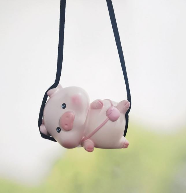Cute Pink Pig Rear View Mirror Hanging Accessory | Little Pig Car Swing Ornament | Unique Car Accessory Gift | New Car Gift
