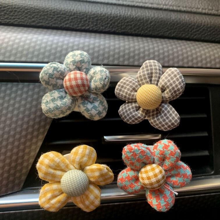 Cute Plush Flower Air Vent Clip 4 Pack | Handmade Car Accessory | Aromatherapy Essential Oil Diffuser | Car Decor | New Car Gift