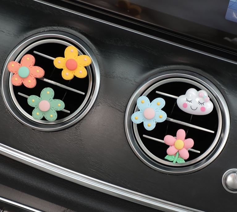 Set of 6 Cute Flower w/ Cloud Air Vent Clip | Air Freshener Clip | Car Floral Accessories | Cute Car Accessories