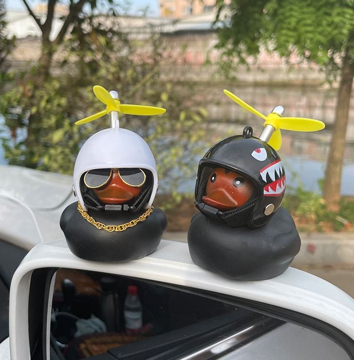 Cute Black Rubber Duck w/ Helmet Bicycle Car Dashboard Accessory | Little Duck Car Ornament | Cute Car Accessory | New Car Gift