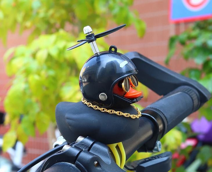 Cute Black Rubber Duck w/ Helmet Bicycle Car Dashboard Accessory | Little Duck Car Ornament | Cute Car Accessory | New Car Gift