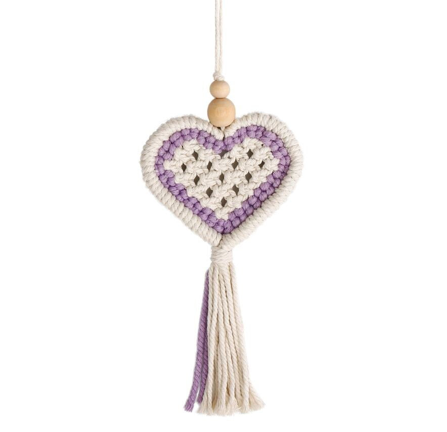 Cute Macrame Heart with Tassel | Rear View Mirror Accessories | Boho Car Ornament | Cute Car Mirror Decor | New Car Gift