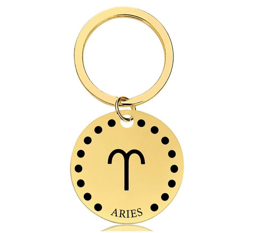 Cute Simple Aries Zodiac Keychain Keyring | Horoscope Accessory | Unique Car Accessory Gift for Her | Car Charm | New Car Gift