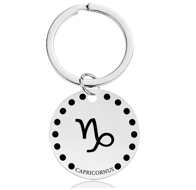 Cute Simple Capricornus Zodiac Keychain Keyring | Horoscope Accessory | Unique Car Accessory Gift for Her | Car Charm | New Car Gift