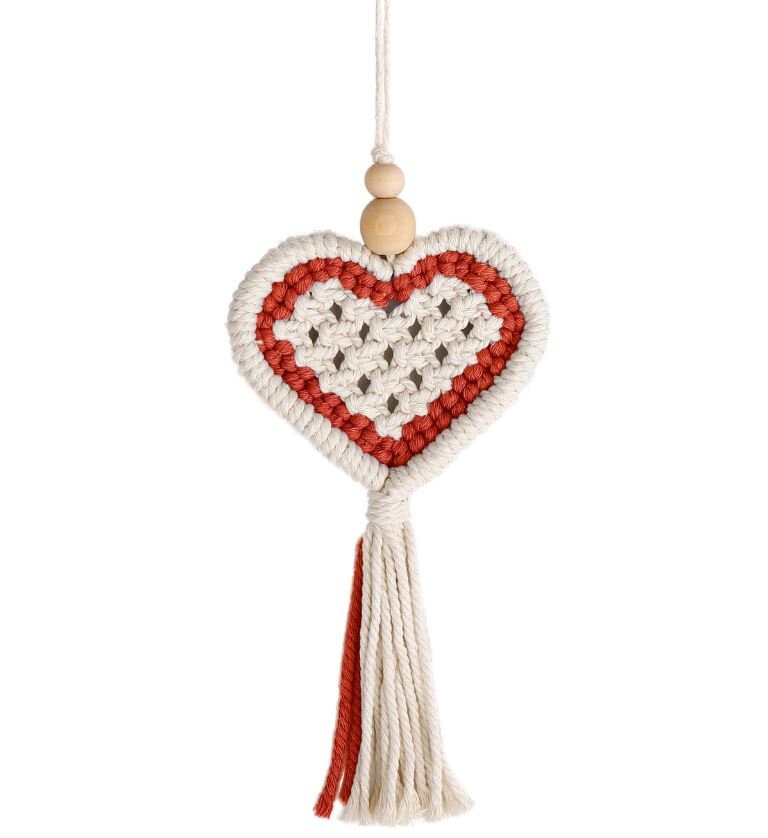 Cute Macrame Heart with Tassel | Rear View Mirror Accessories | Boho Car Ornament | Cute Car Mirror Decor | New Car Gift