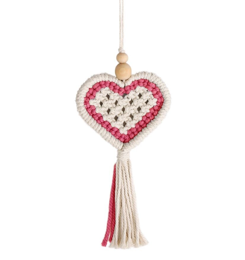 Cute Macrame Heart with Tassel | Rear View Mirror Accessories | Boho Car Ornament | Cute Car Mirror Decor | New Car Gift