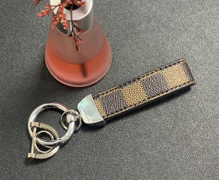 Cute Designer Checkerboard Leather Keychain | Luxury Keychains | Unique Car Accessory Gift for Her | Aesthetic Car Charm | Father's Day Gift