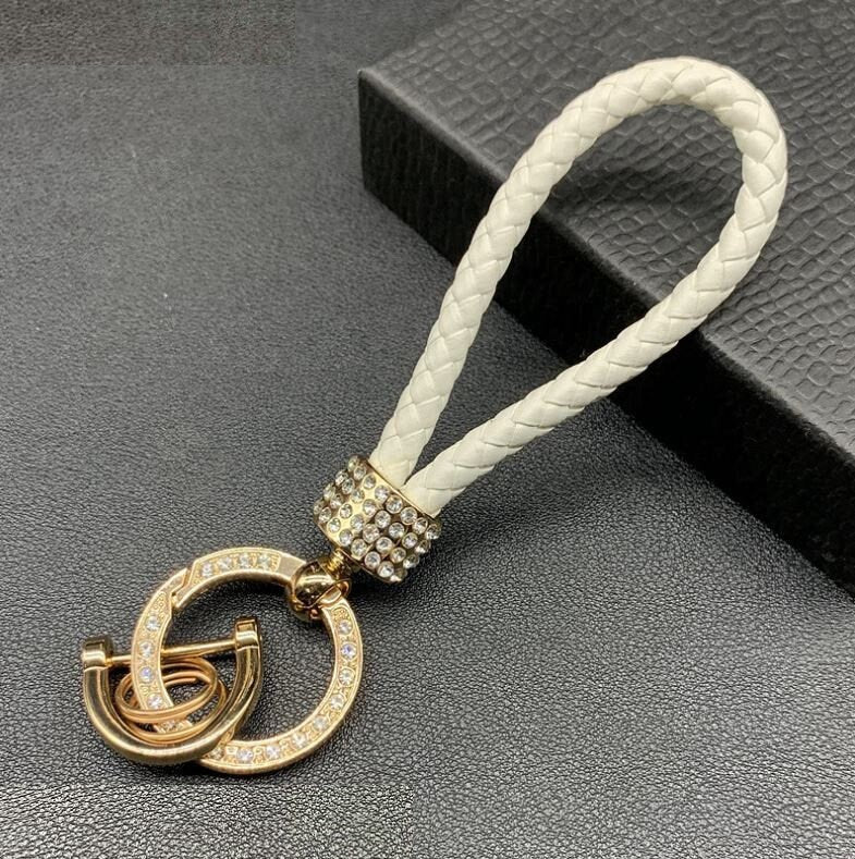 Braided Leather Keychain with Crystal Key Ring | Bling Car Accessories | Unique Car Accessory Gift | Aesthetic Car Charm | New Car Gift