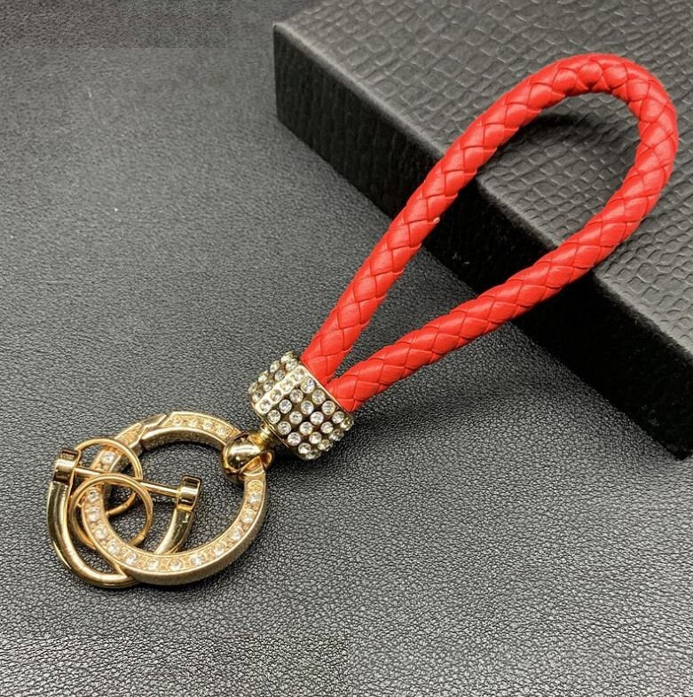 Braided Leather Keychain with Crystal Key Ring | Bling Car Accessories | Unique Car Accessory Gift | Aesthetic Car Charm | New Car Gift