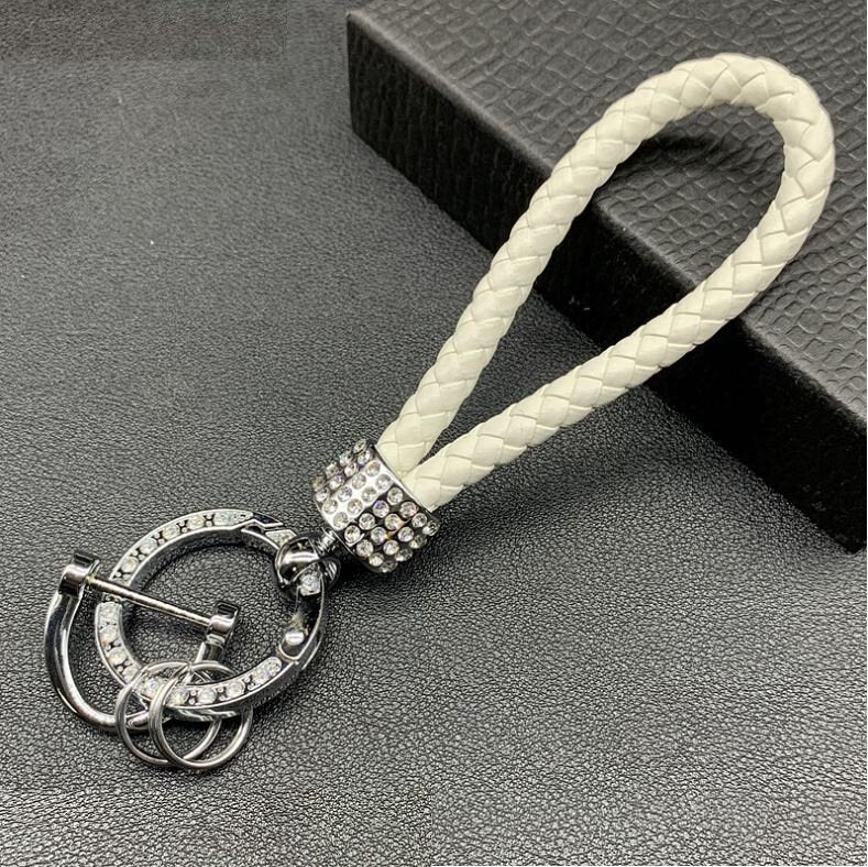 Braided Leather Keychain with Crystal Key Ring | Bling Car Accessories | Unique Car Accessory Gift | Aesthetic Car Charm | New Car Gift
