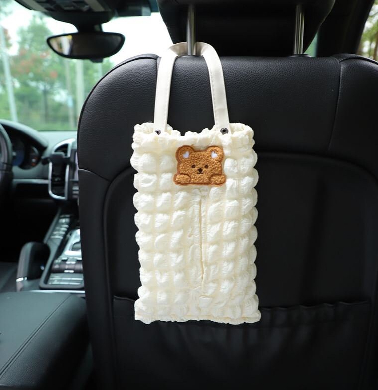 Cute Simple Car White Quilted Tissue Box Holder | Car Tissue Holder | Car Accessory | Car Organizer | Car Tissue Box | New Car Gift