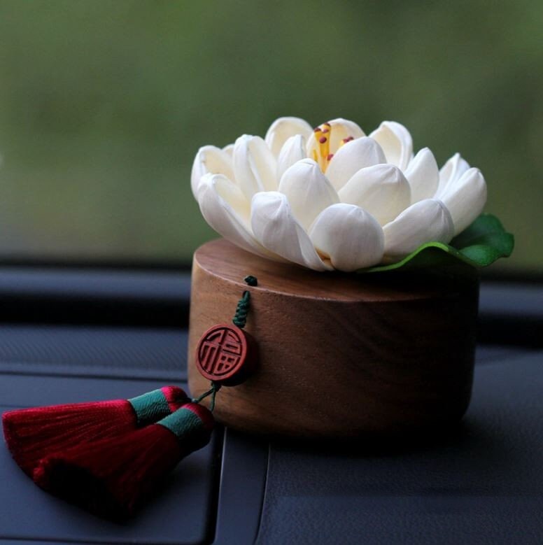 Lotus Flower Wood Perfume Diffuser For Aromatherapy | Interior Car Decor | Healing Accessories | Premium Car Accessories | New Car Gift