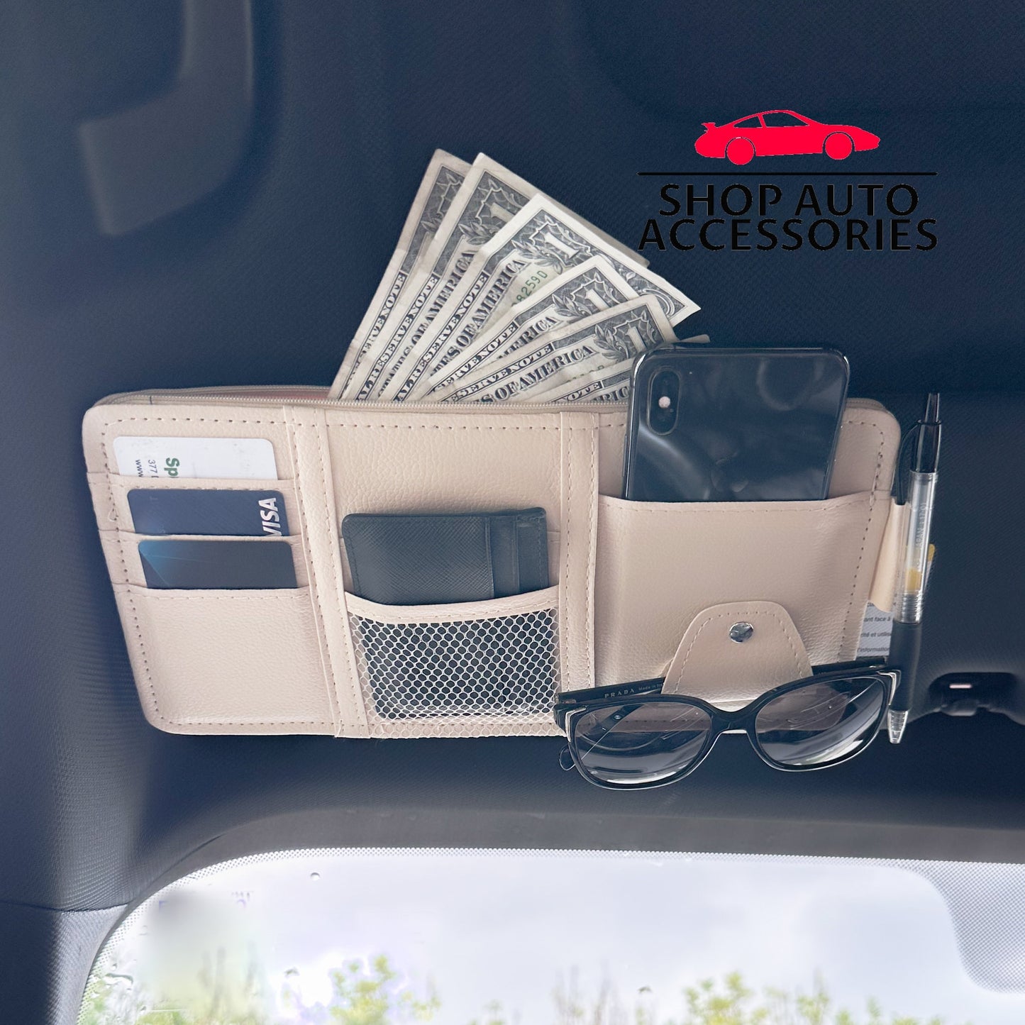 Cute Simple Leather Car Sun Shade Visor Sunglass Holder | Car Storage Pouch | Car Visor Organizer | Sun Visor Storage | New Car Gift