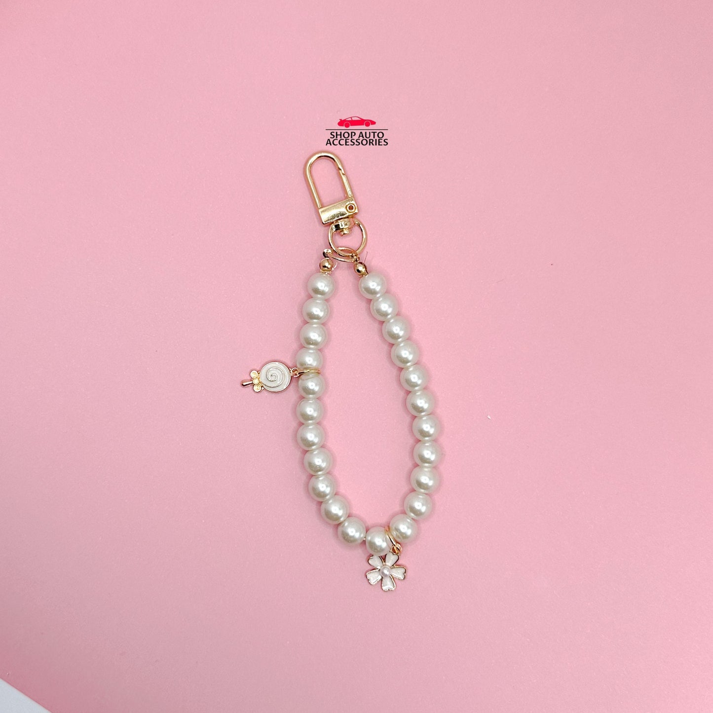 Cute Simple Pearl Keychain Lanyard with Charms | Crochet Accessory | Unique Car Accessory Gift for Her | Car Charm | New Car Gift