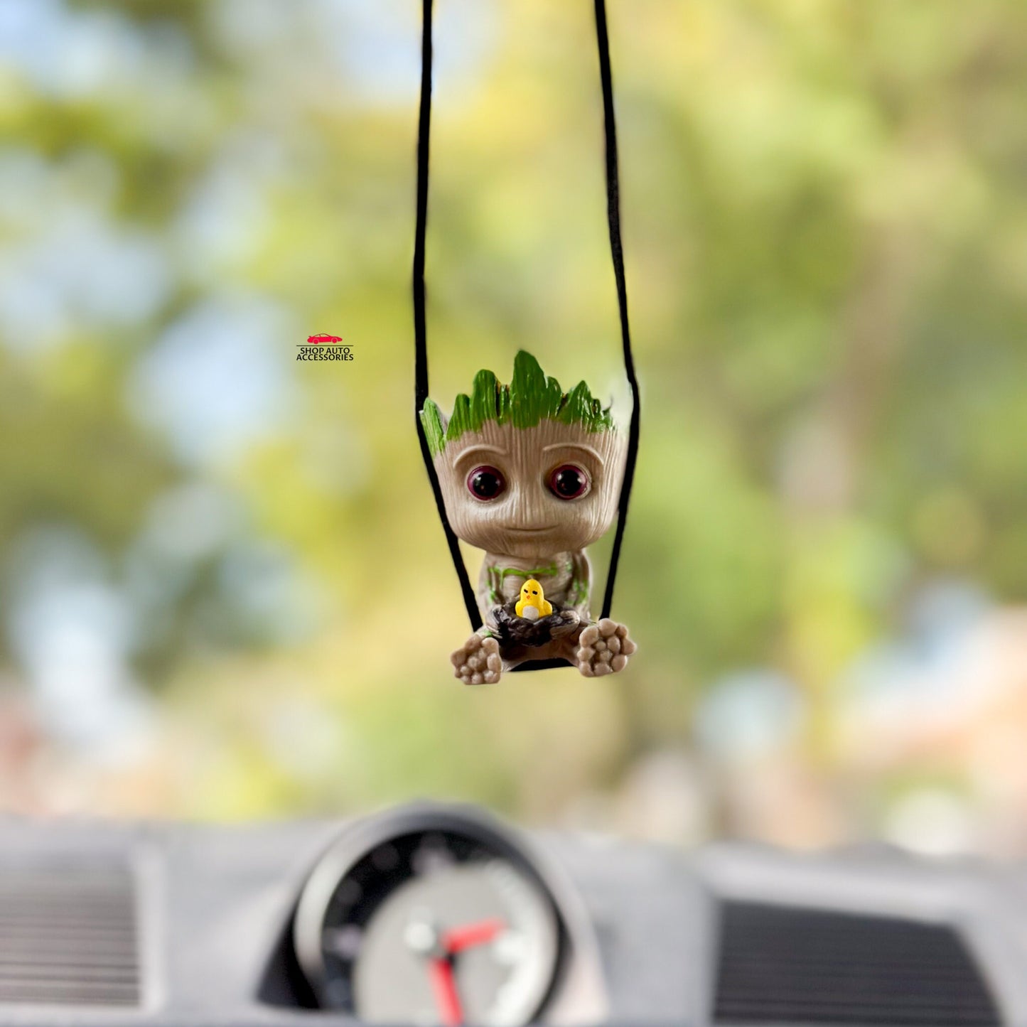 Swinging Cute Baby Tree Hero Rear View Mirror | Action Hero Car Ornament | Unique Movie Car Accessory Gift | New Car Gift