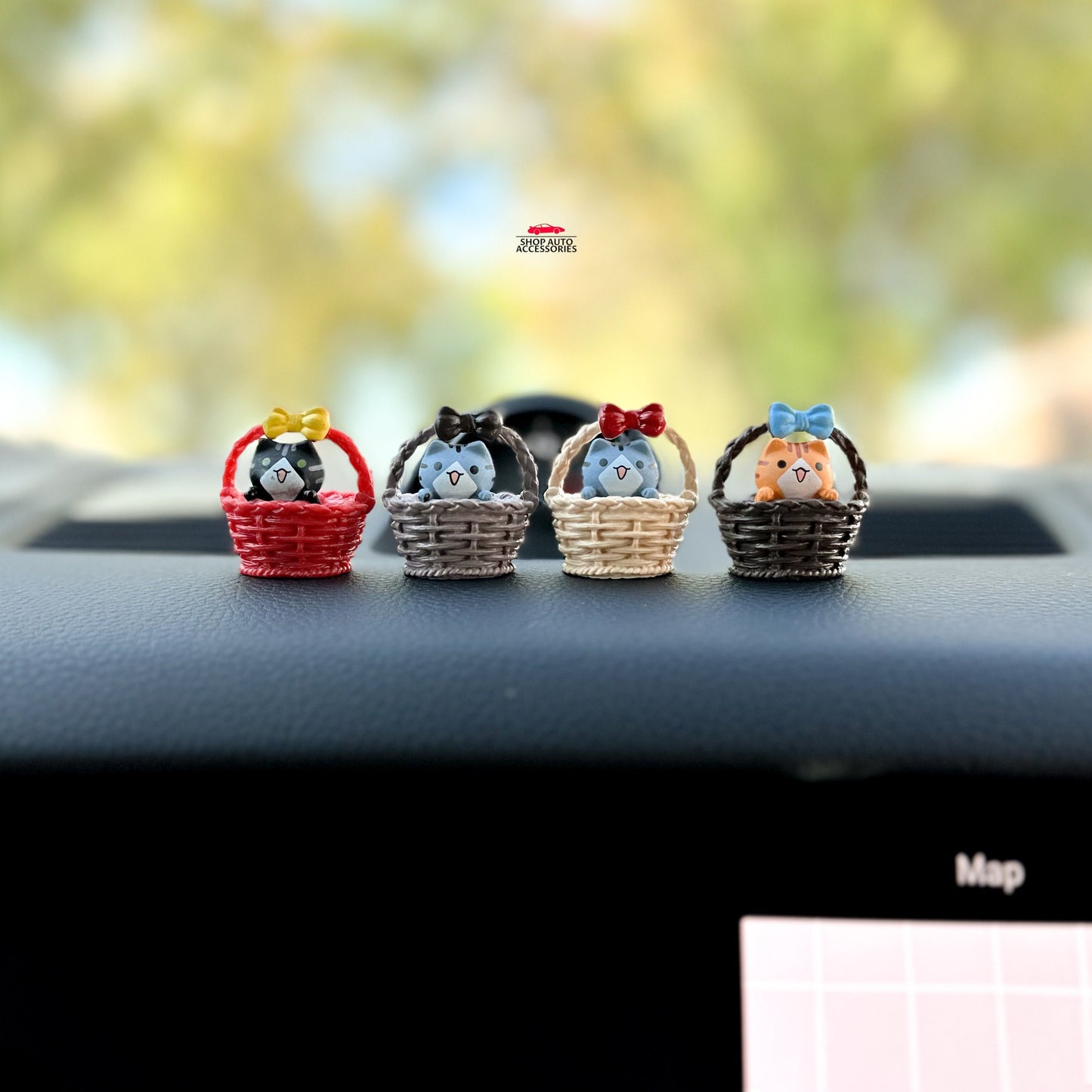 Set of 2 Cute Basket Kitten Car Dashboard Accessory | Little Cat Car Ornament | Unique Car Accessory Gift | Car Charm | New Car Gift