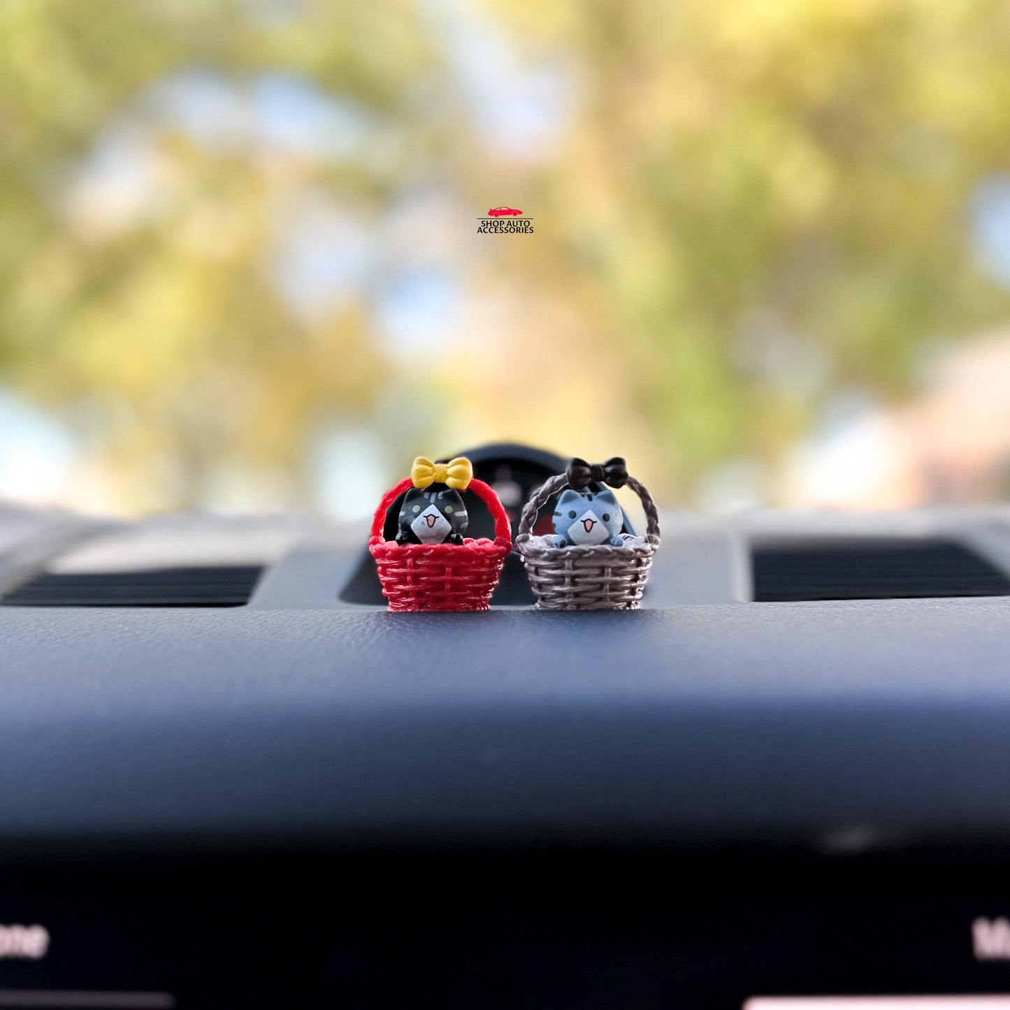 Set of 2 Cute Basket Kitten Car Dashboard Accessory | Little Cat Car Ornament | Unique Car Accessory Gift | Car Charm | New Car Gift