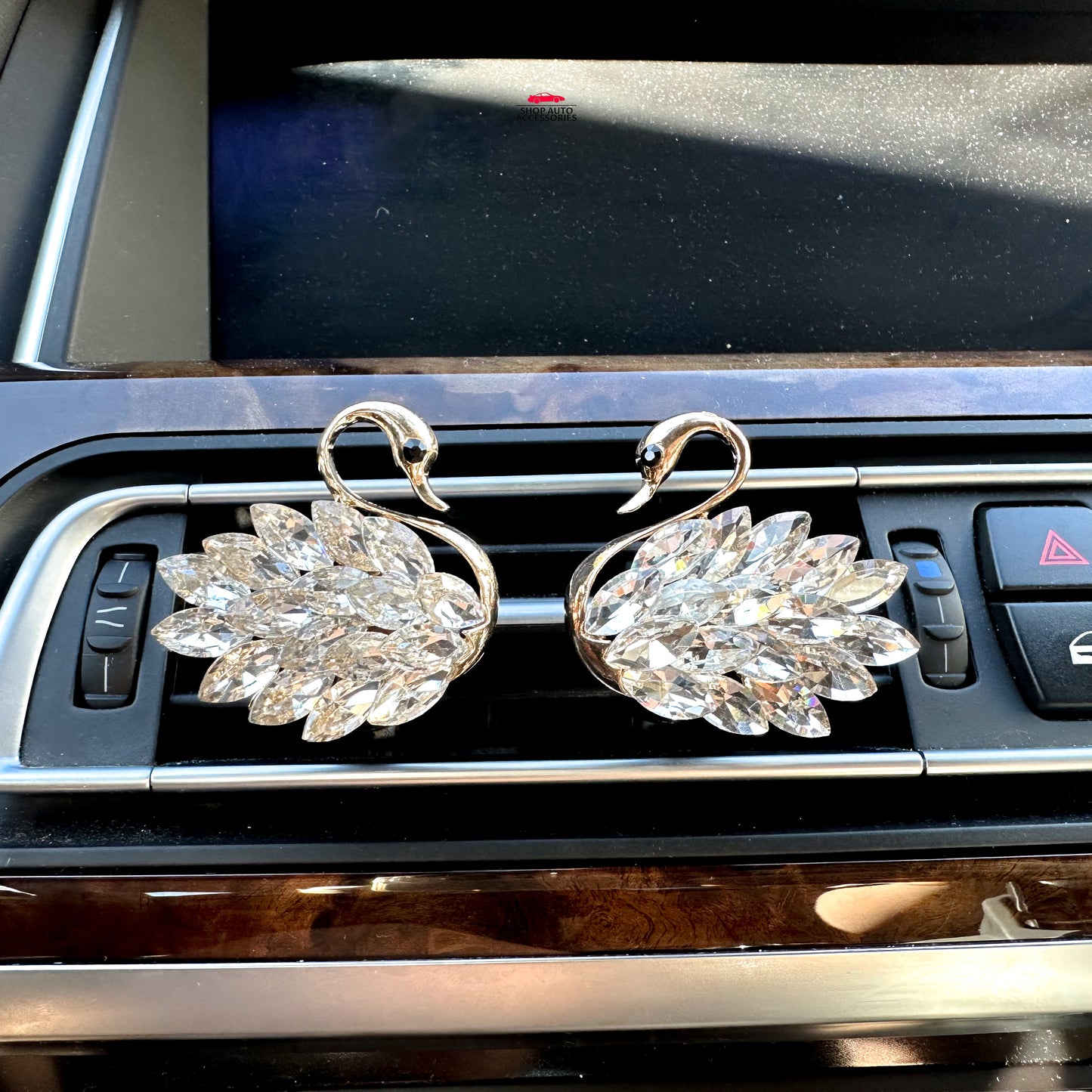 Set of 2 Elegant Crystal Swans Air Vent Clip | Air Freshener Clip | Bling Car Accessories | Cute Car Accessory | New Car Gift