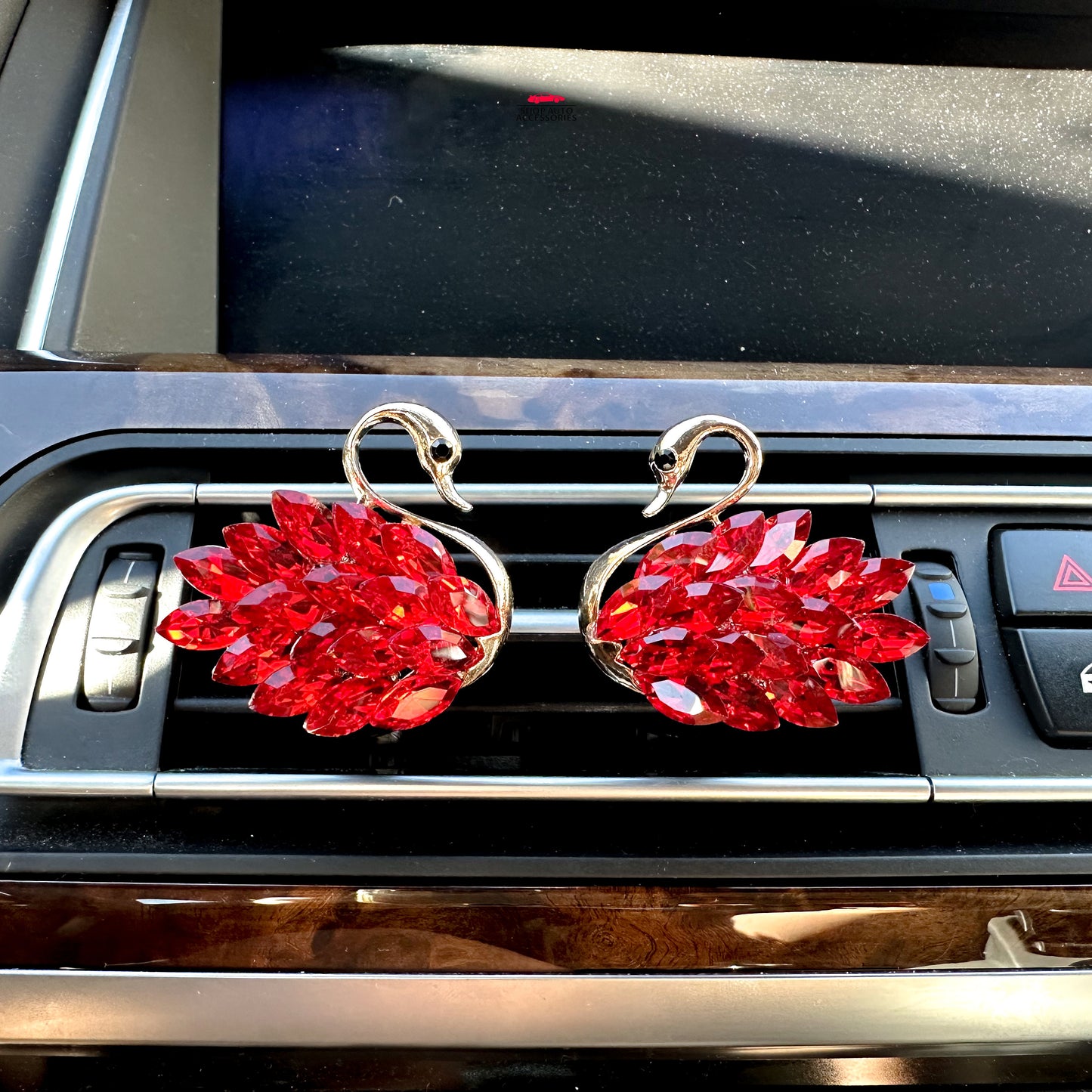 Set of 2 Elegant Crystal Swans Air Vent Clip | Air Freshener Clip | Bling Car Accessories | Cute Car Accessory | New Car Gift