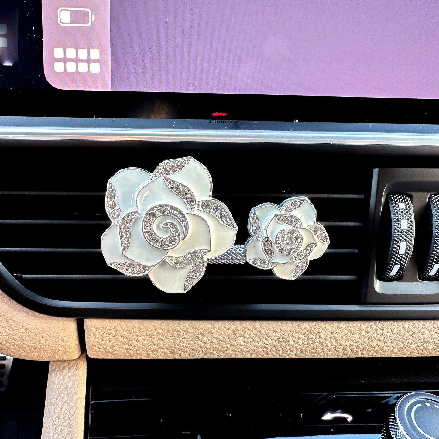 Set of 2 Cute Sparkly Rhinestone Crystal Flower Air Vent Clip | Air Freshener Clip | Cute Bling Car Accessory | New Car Gift