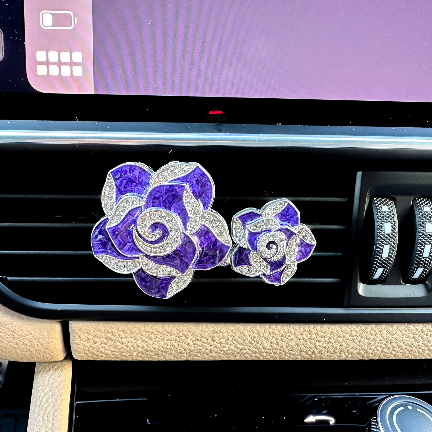Set of 2 Cute Sparkly Rhinestone Crystal Flower Air Vent Clip | Air Freshener Clip | Cute Bling Car Accessory | New Car Gift