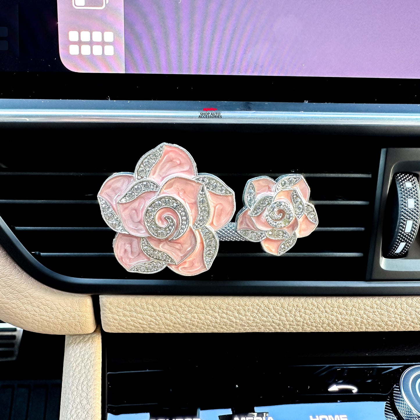 Set of 2 Cute Sparkly Rhinestone Crystal Flower Air Vent Clip | Air Freshener Clip | Cute Bling Car Accessory | New Car Gift