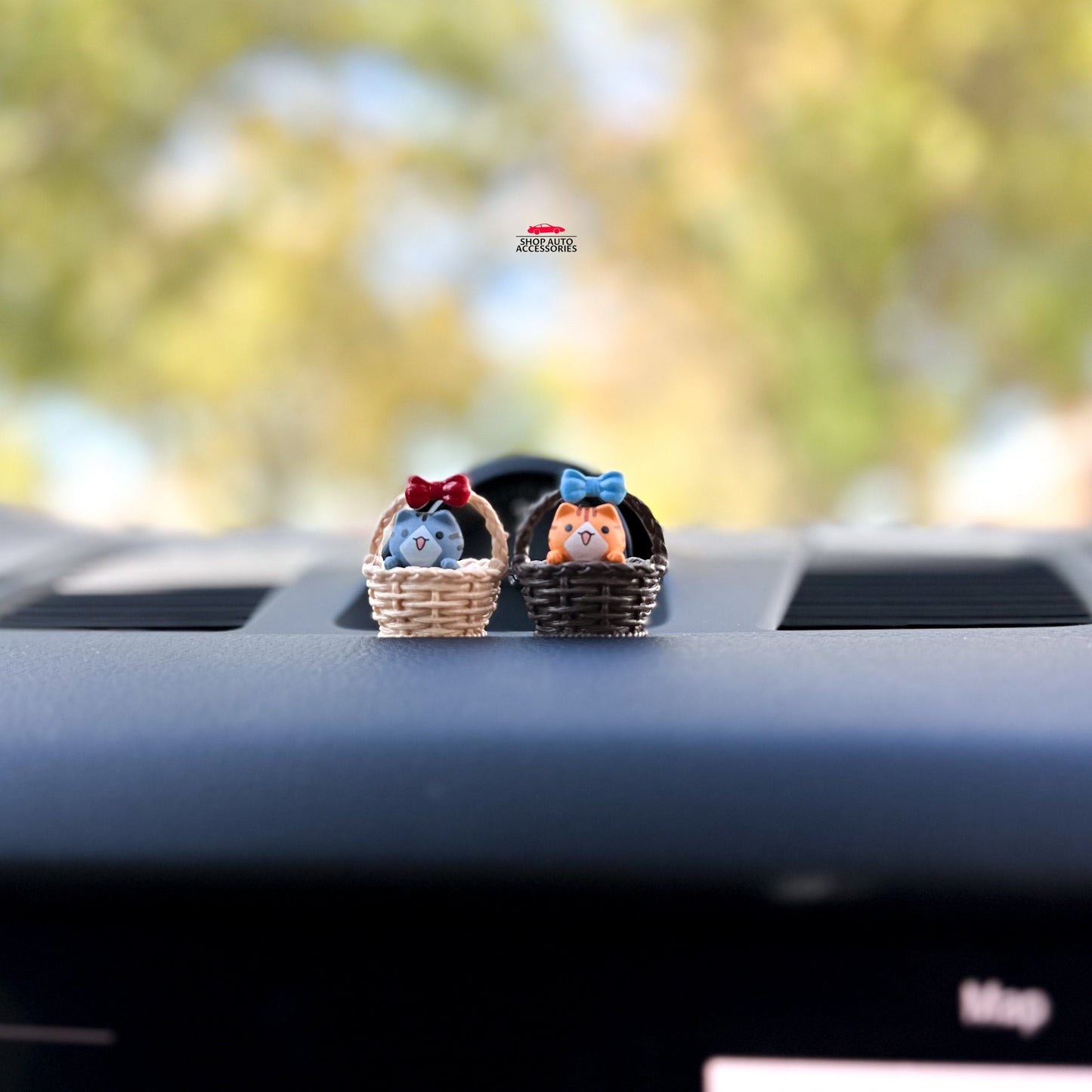 Set of 2 Cute Basket Kitten Car Dashboard Accessory | Little Cat Car Ornament | Unique Car Accessory Gift | Car Charm | New Car Gift