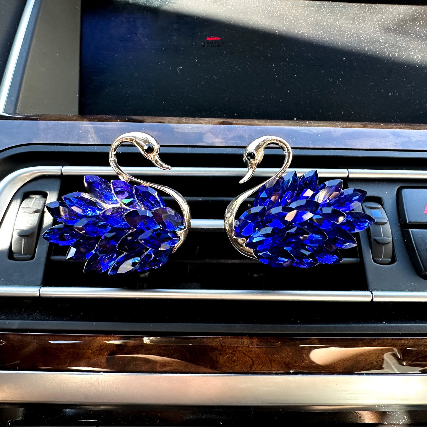 Set of 2 Elegant Crystal Swans Air Vent Clip | Air Freshener Clip | Bling Car Accessories | Cute Car Accessory | New Car Gift