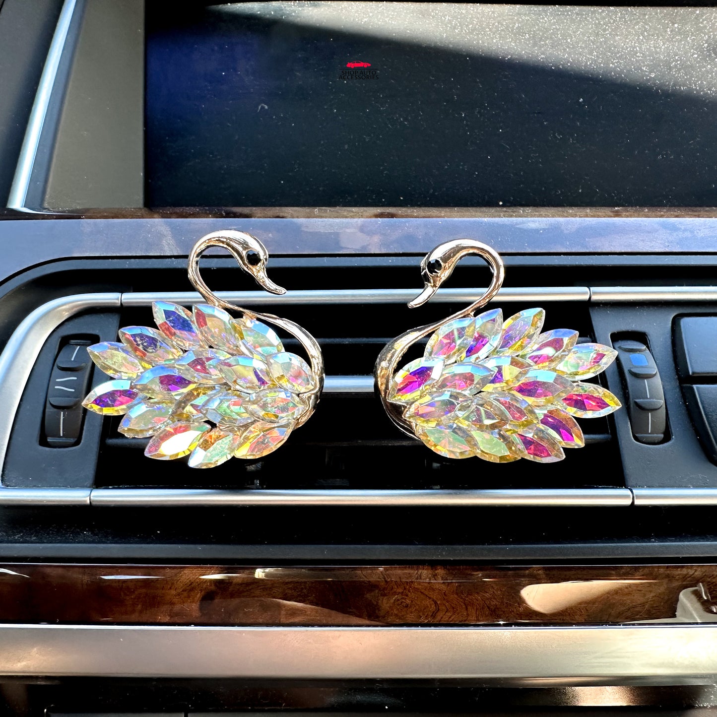 Set of 2 Elegant Crystal Swans Air Vent Clip | Air Freshener Clip | Bling Car Accessories | Cute Car Accessory | New Car Gift
