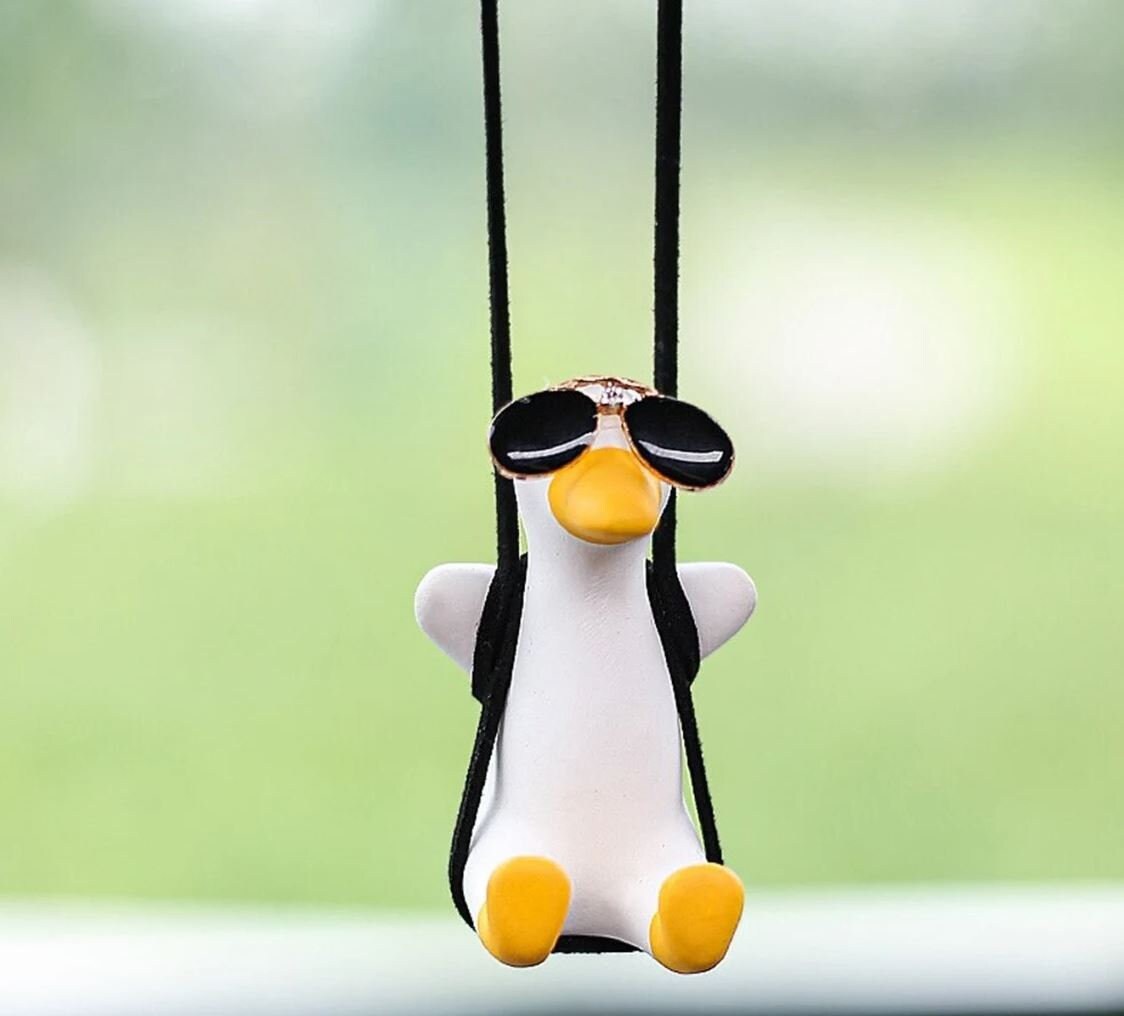 Cute Swinging Scarf Ducks Car Rear View Mirror Hanging Accessory | Little Duck Car Swing Ornament | Car Charm | New Car Gift