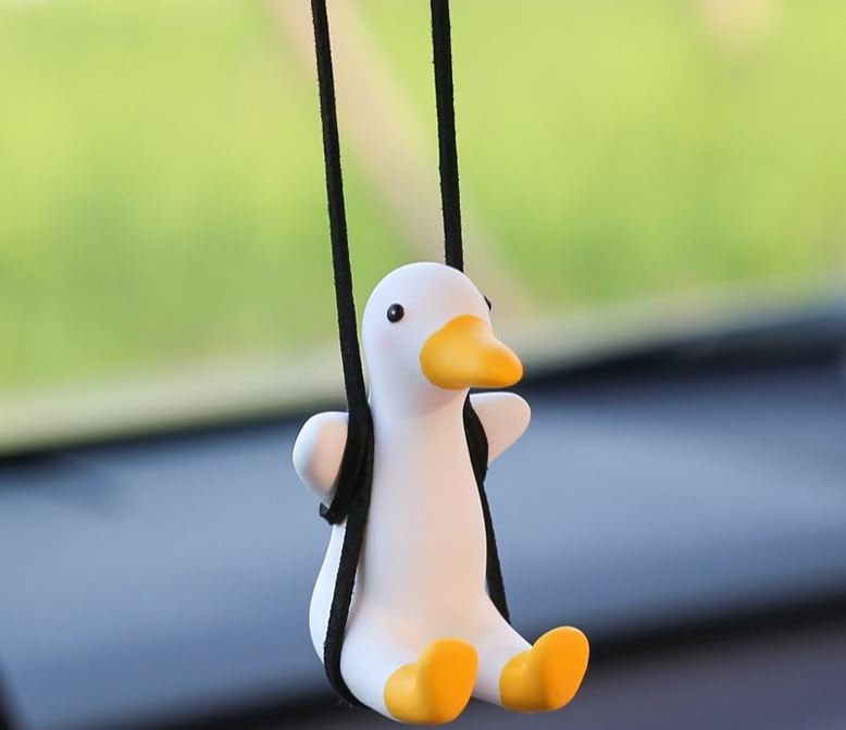 Cute Swinging Scarf Ducks Car Rear View Mirror Hanging Accessory | Little Duck Car Swing Ornament | Car Charm | New Car Gift