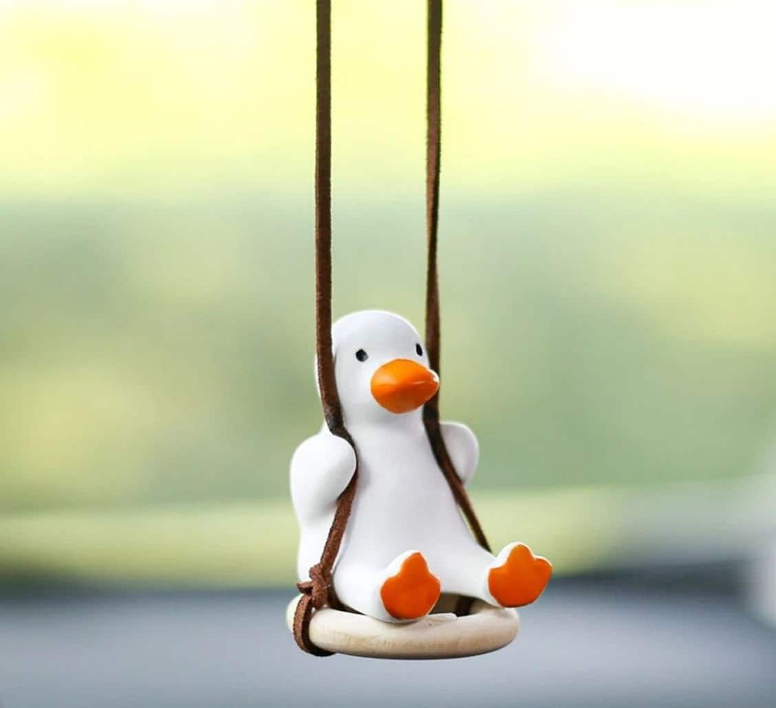 Cute Swinging Scarf Ducks Car Rear View Mirror Hanging Accessory | Little Duck Car Swing Ornament | Car Charm | New Car Gift