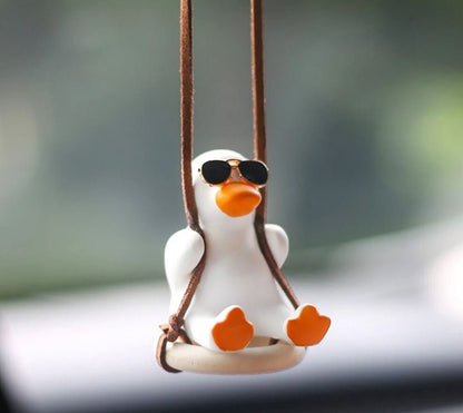 Cute Swinging Scarf Ducks Car Rear View Mirror Hanging Accessory | Little Duck Car Swing Ornament | Car Charm | New Car Gift