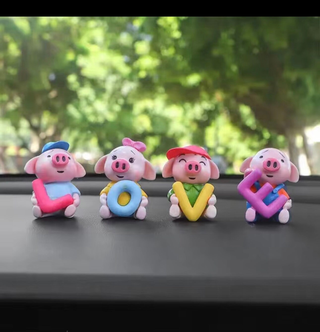 Set of 4 Cute Love Piglets Car Dashboard Accessory | Little Pig Car Ornament | Unique Car Accessory Gift | Car Charm | New Car Gift