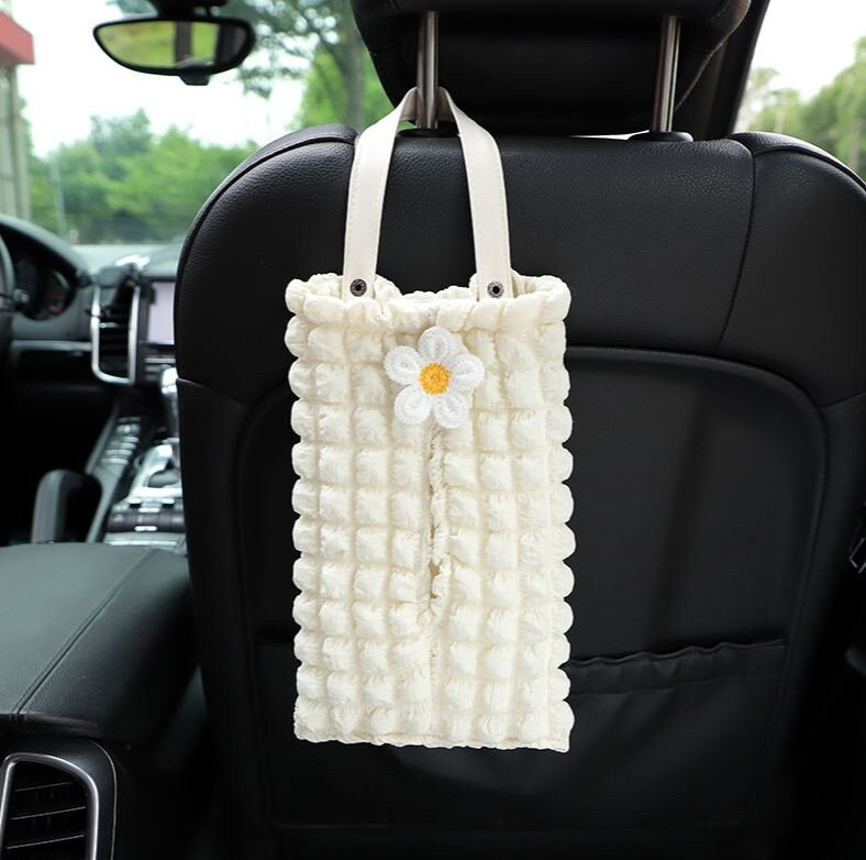 Cute Simple Car White Quilted Tissue Box Holder | Car Tissue Holder | Car Accessory | Car Organizer | Car Tissue Box | New Car Gift