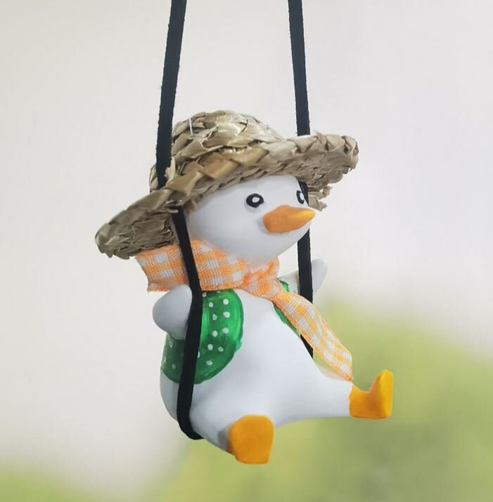 Cute Swinging Hat Duck Car Rear View Mirror Hanging Accessory | Little Duck Car Swing Ornament | Unique Car Accessory Gift | New Car Gift
