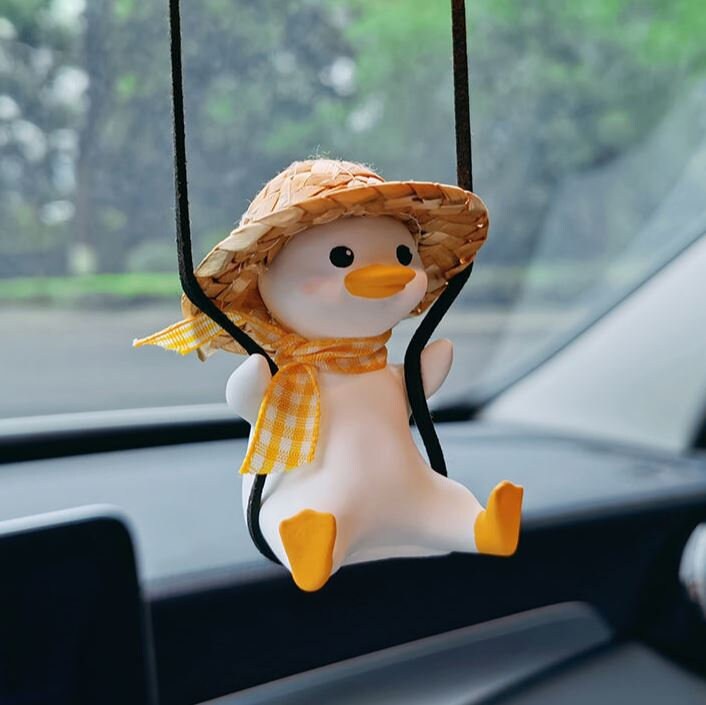 Cute Swinging Hat Duck Car Rear View Mirror Hanging Accessory | Little Duck Car Swing Ornament | Unique Car Accessory Gift | New Car Gift