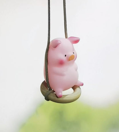 Cute Swinging Rubber Pink Pig Car Mirror Hanging Accessory | Little Pig Car Ornament | Unique Car Accessory Gift | New Car Gift