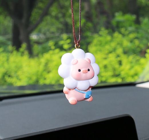 Cute Swinging Flower Pig Car Mirror Hanging Accessory | Little Pig Car Swing Ornament | Unique Car Accessory Gift | New Car Gift