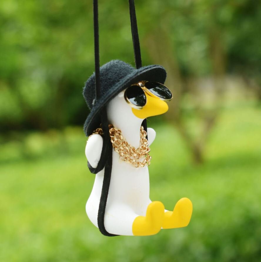 Cute Swinging Scarf Ducks Car Rear View Mirror Hanging Accessory | Little Duck Car Swing Ornament | Car Charm | New Car Gift