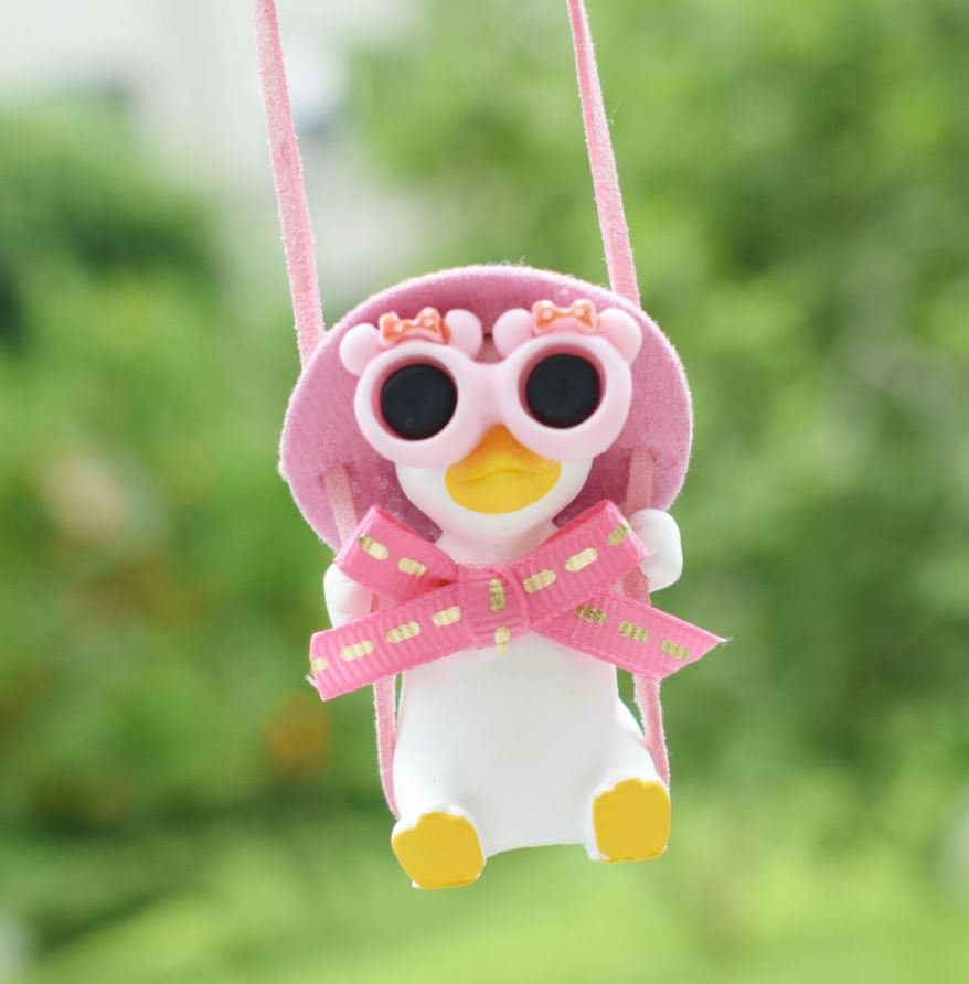 Cute Pink Duck Car Rear View Mirror Hanging Accessory | Little Duck Car Swing Ornament | Unique Car Accessory Gift | New Car Gift