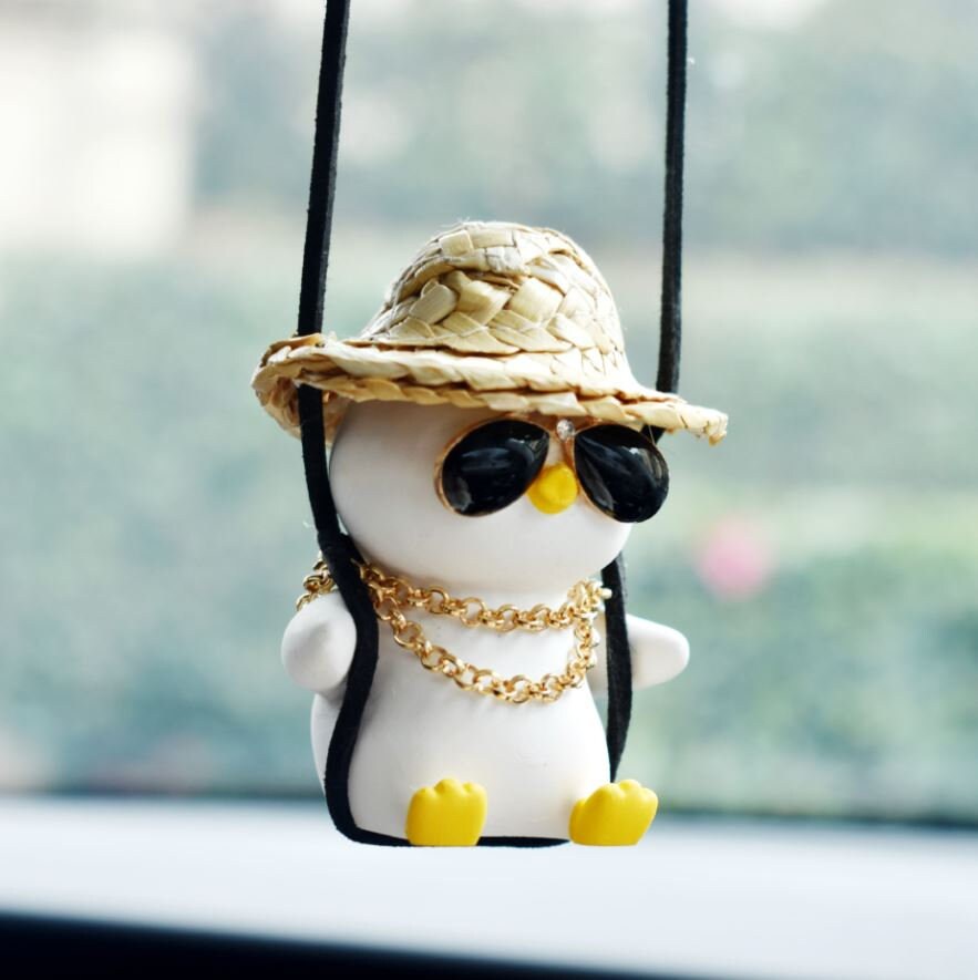 Cute Swinging Scarf Ducks Car Rear View Mirror Hanging Accessory | Little Duck Car Swing Ornament | Car Charm | New Car Gift