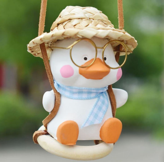 Cute Swinging Scarf Ducks Car Rear View Mirror Hanging Accessory | Little Duck Car Swing Ornament | Car Charm | New Car Gift